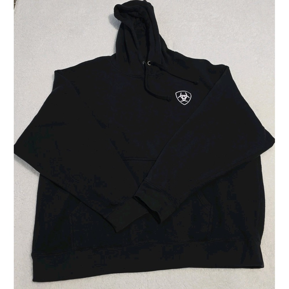 Ariat Pullover Hoodie Mens Size XXL Black Back Graphic Shield Logo Long Sleeve